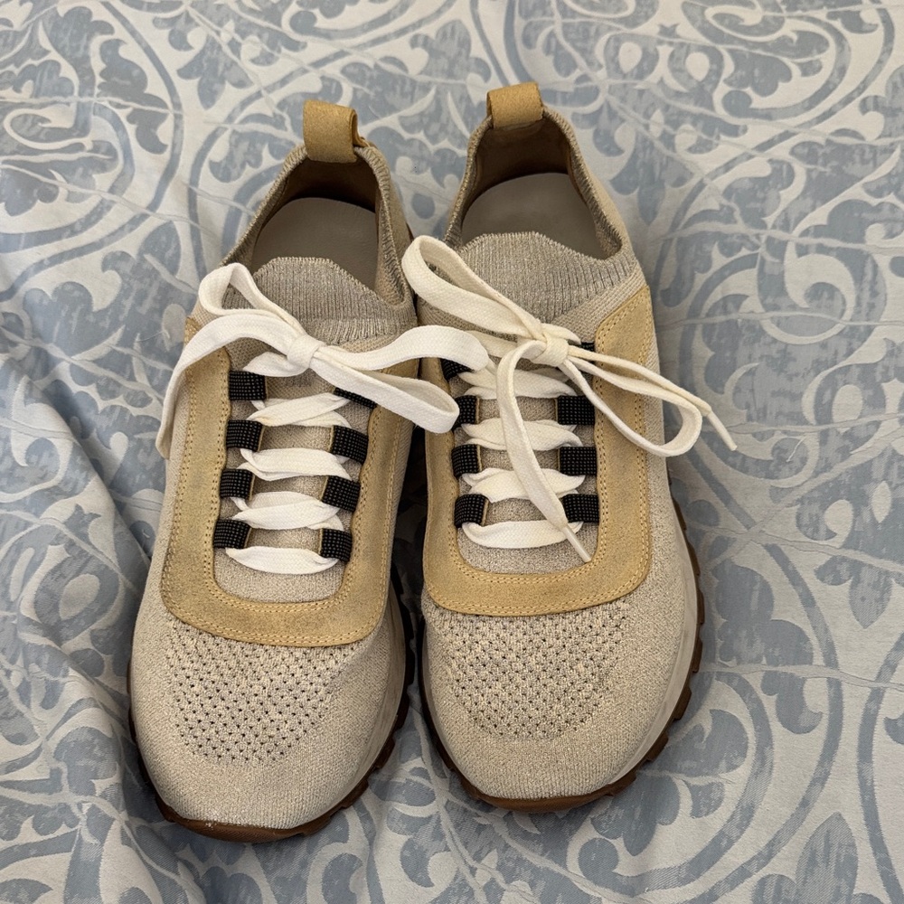 Brunello Cucinelli Cream and Tan Sneakers